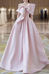 A Line Strapless Pink Satin Long Semi Formal Prom Dress Party Dresses